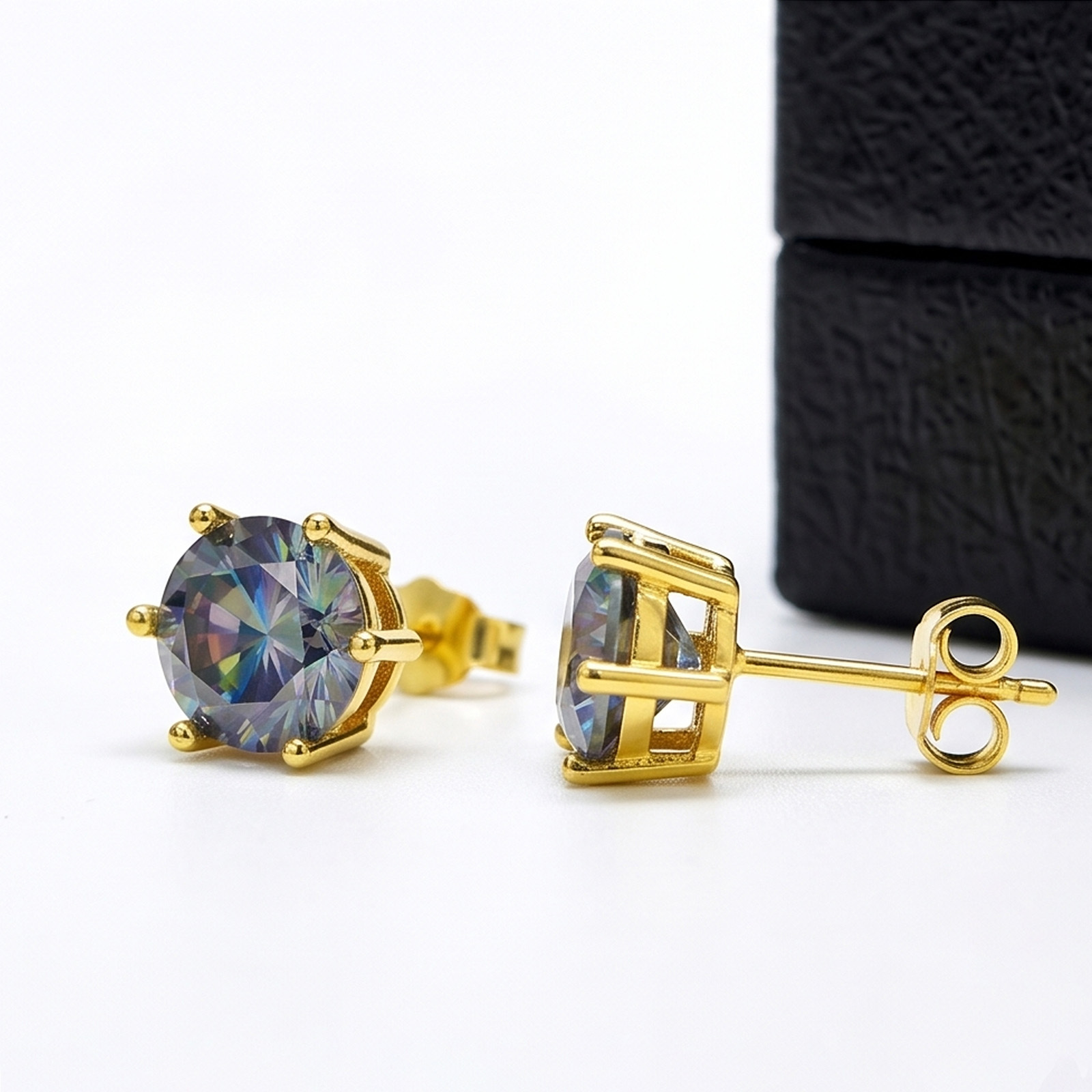 Brilliant Seven-Color Blue Moissanite Stud Earrings, Exquisite Gift